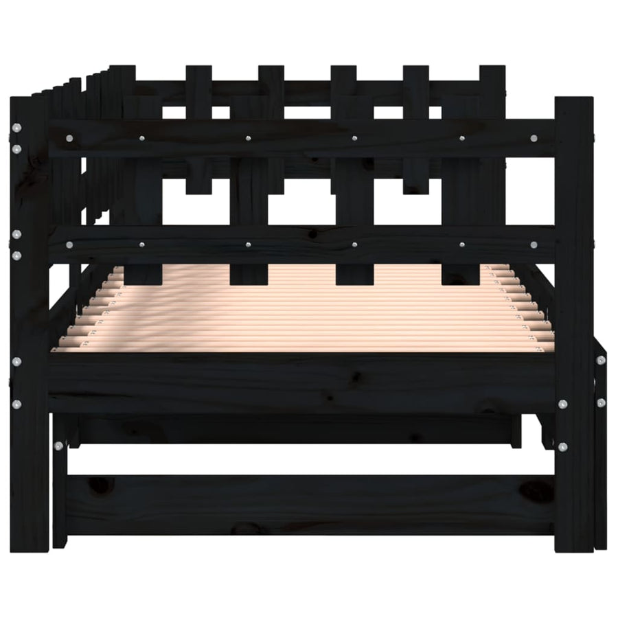Slaapbank Uitschuifbaar 2X(80X200) Cm Massief Grenenhout 80 x 200 cm Zwart