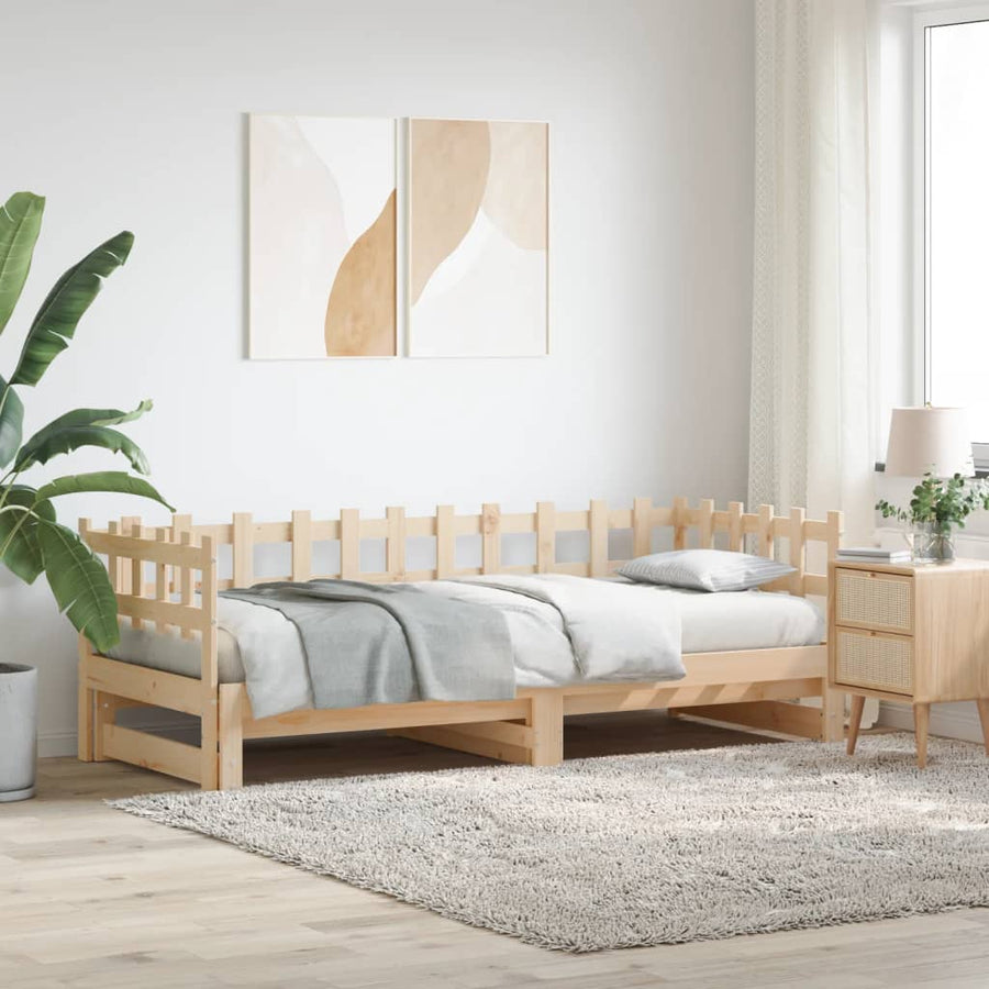 Slaapbank Uitschuifbaar Massief Grenenhout 2X(90X200) Cm 90 x 200 cm Naturel