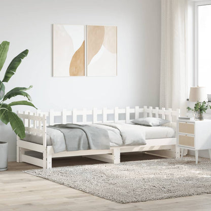 Slaapbank Uitschuifbaar Massief Grenenhout 2X(90X200) Cm 90 x 200 cm Wit