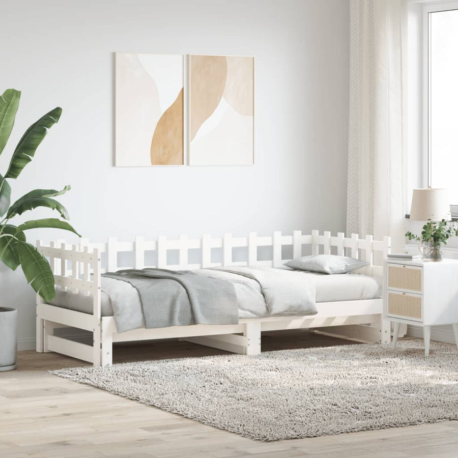 Slaapbank Uitschuifbaar Massief Grenenhout 2X(90X200) Cm 90 x 200 cm Wit