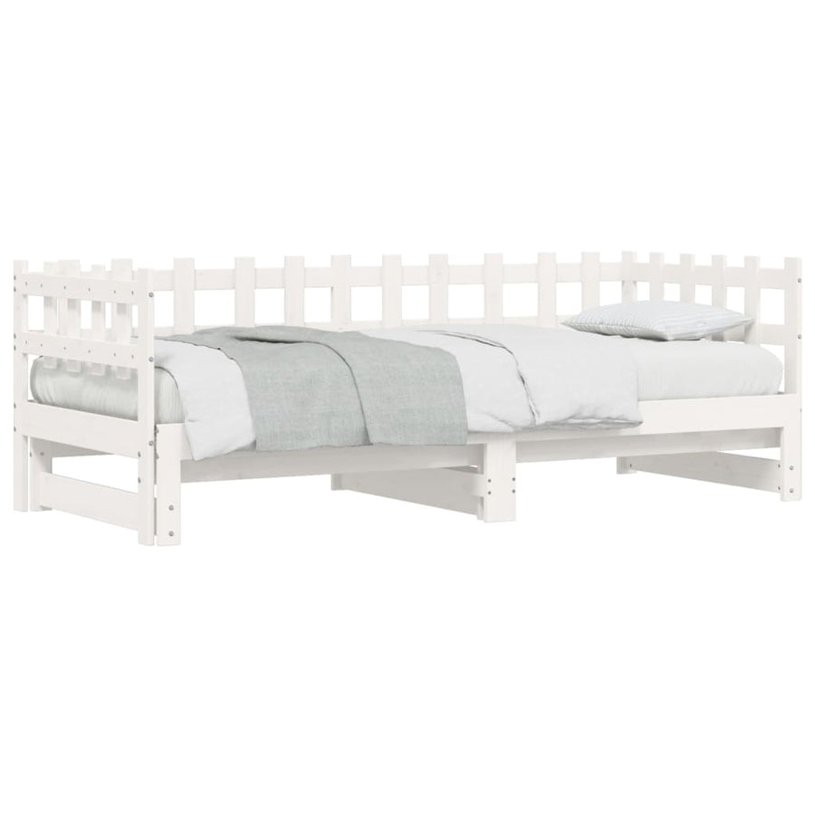 Slaapbank Uitschuifbaar Massief Grenenhout 2X(90X200) Cm 90 x 200 cm Wit