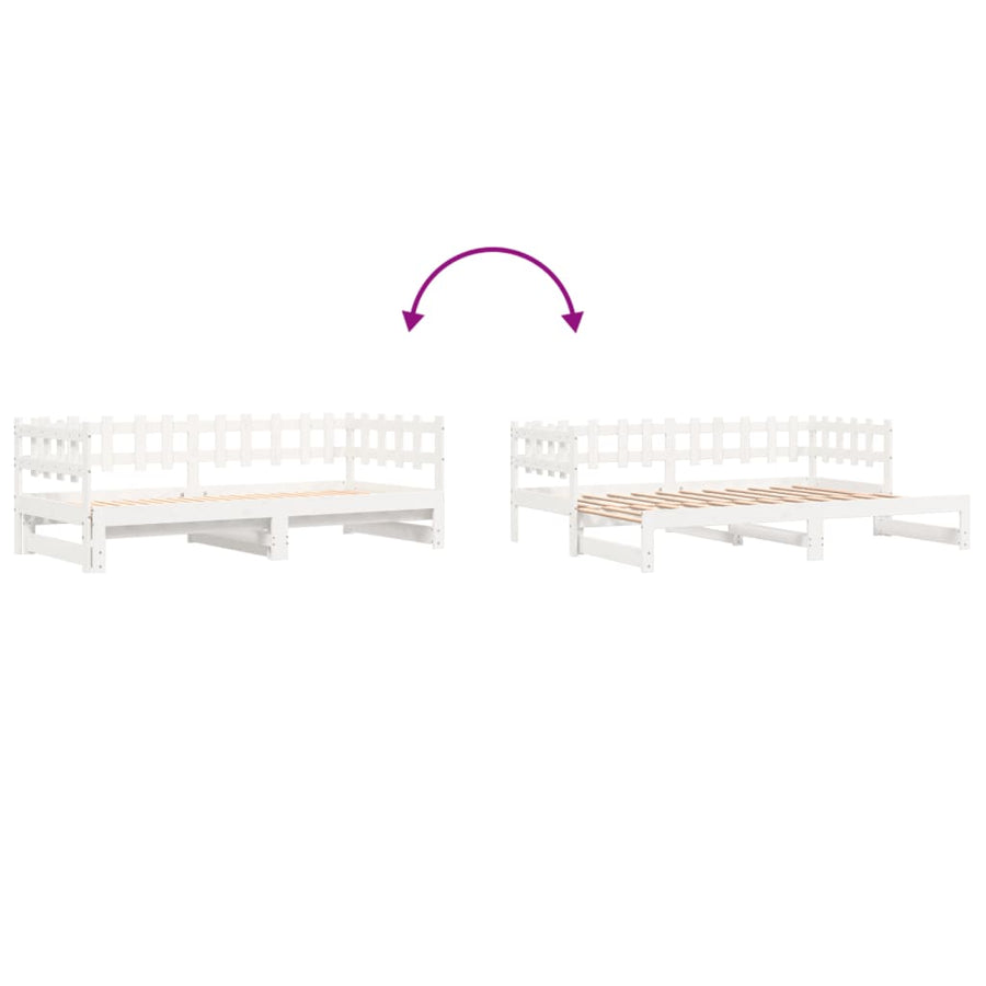 Slaapbank Uitschuifbaar Massief Grenenhout 2X(90X200) Cm 90 x 200 cm Wit