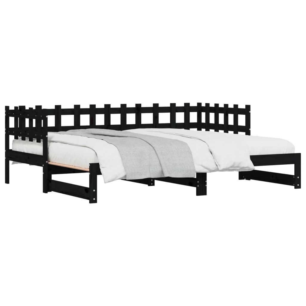 Slaapbank Uitschuifbaar Massief Grenenhout 2X(90X200) Cm 90 x 200 cm Zwart