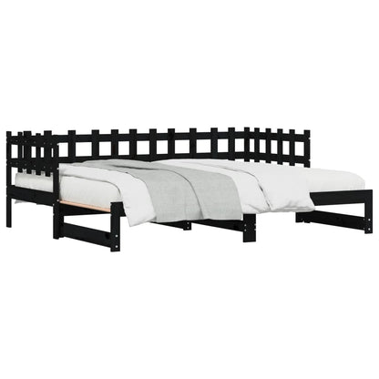 Slaapbank Uitschuifbaar Massief Grenenhout 2X(90X200) Cm 90 x 200 cm Zwart
