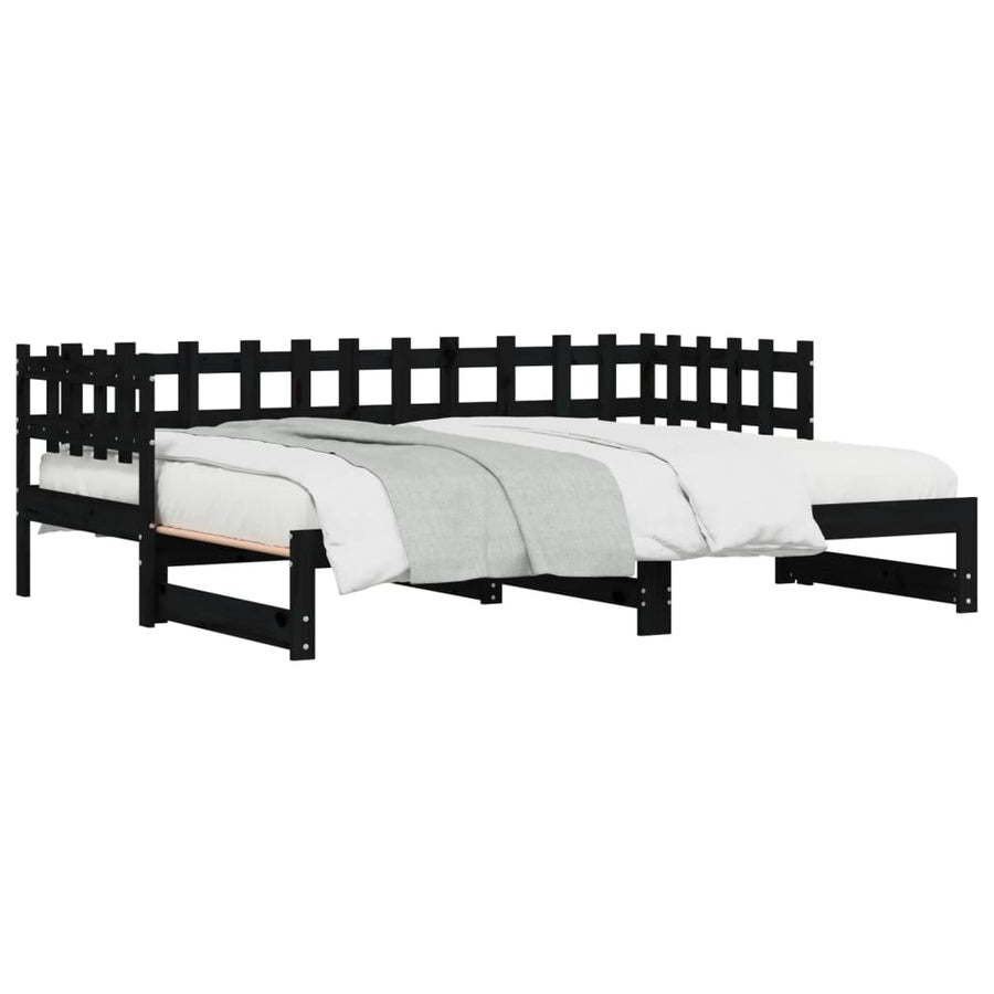Slaapbank Uitschuifbaar Massief Grenenhout 2X(90X200) Cm 90 x 200 cm Zwart