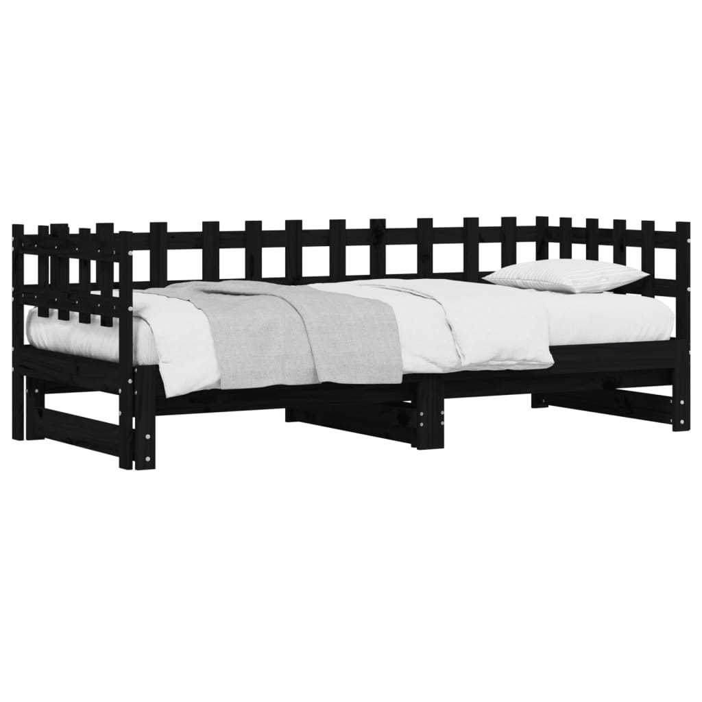 Slaapbank Uitschuifbaar Massief Grenenhout 2X(90X200) Cm 90 x 200 cm Zwart