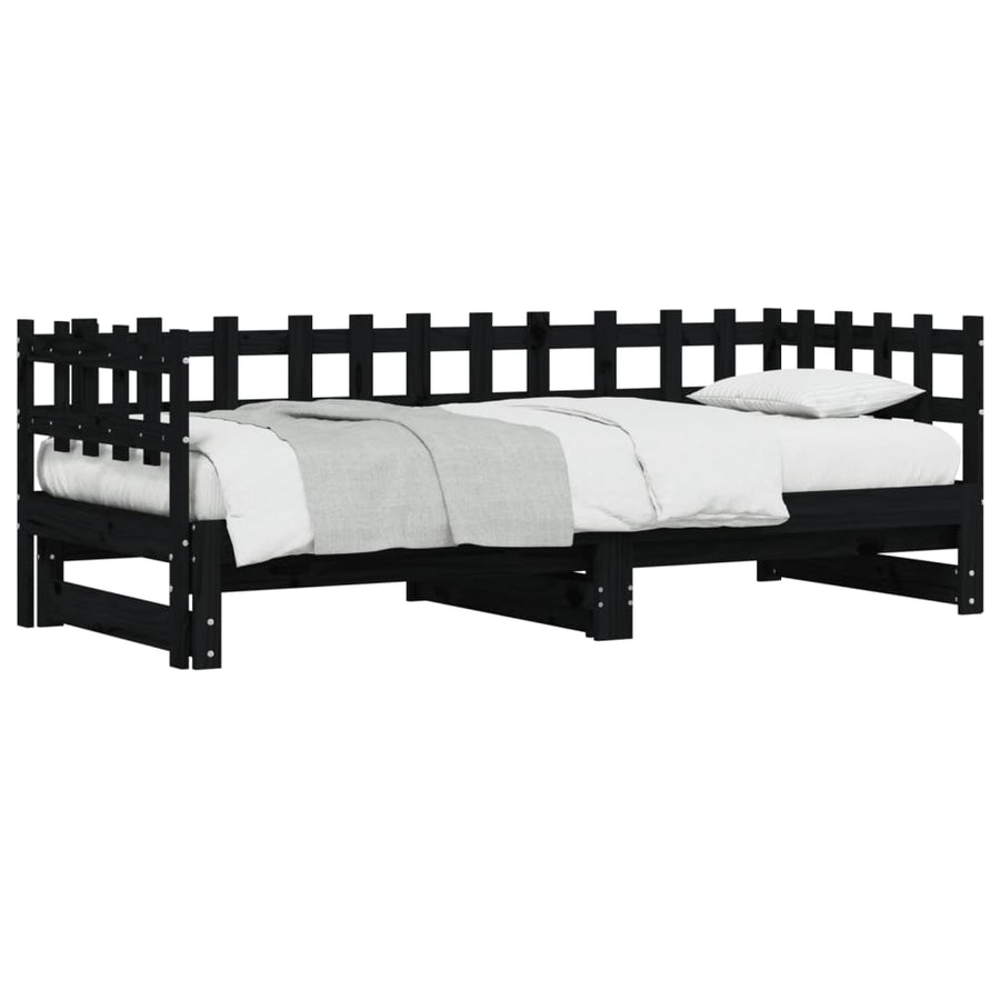 Slaapbank Uitschuifbaar Massief Grenenhout 2X(90X200) Cm 90 x 200 cm Zwart
