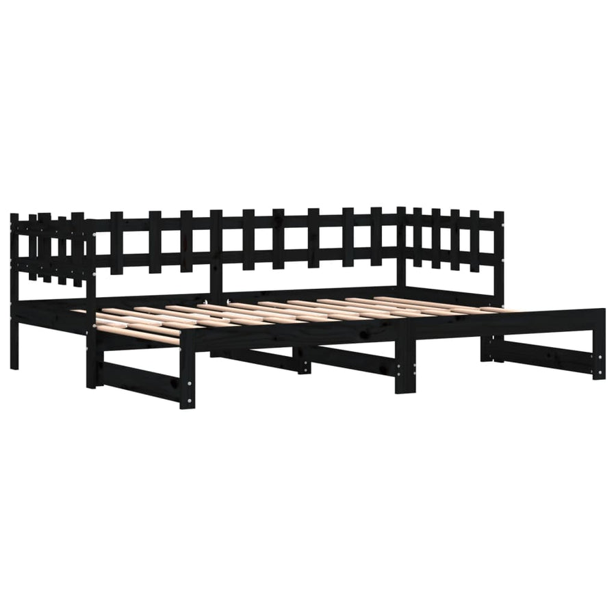 Slaapbank Uitschuifbaar Massief Grenenhout 2X(90X200) Cm 90 x 200 cm Zwart