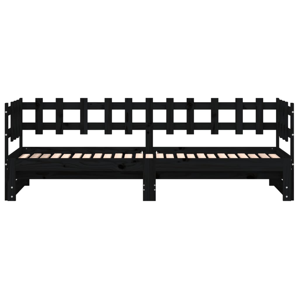 Slaapbank Uitschuifbaar Massief Grenenhout 2X(90X200) Cm 90 x 200 cm Zwart