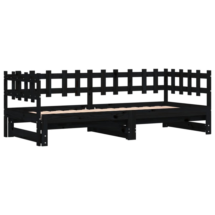 Slaapbank Uitschuifbaar Massief Grenenhout 2X(90X200) Cm 90 x 200 cm Zwart
