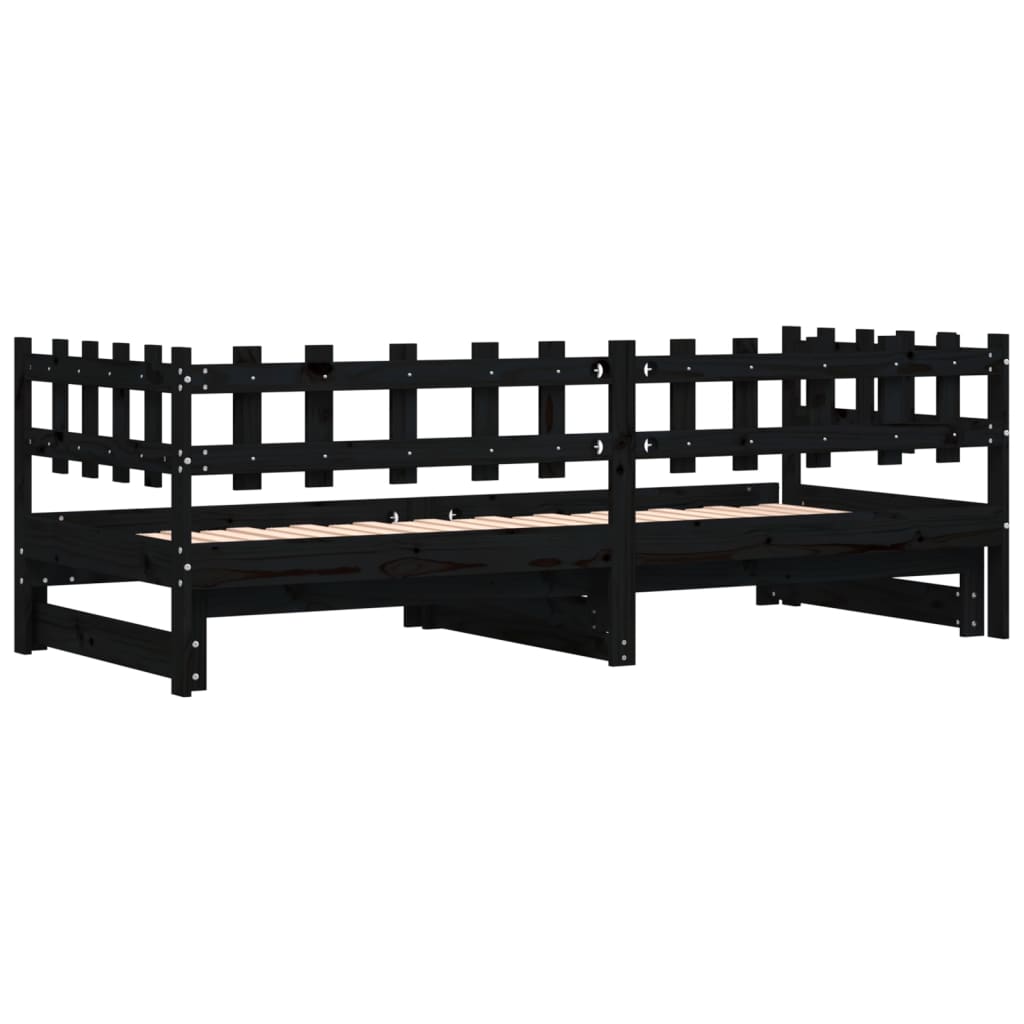 Slaapbank Uitschuifbaar Massief Grenenhout 2X(90X200) Cm 90 x 200 cm Zwart