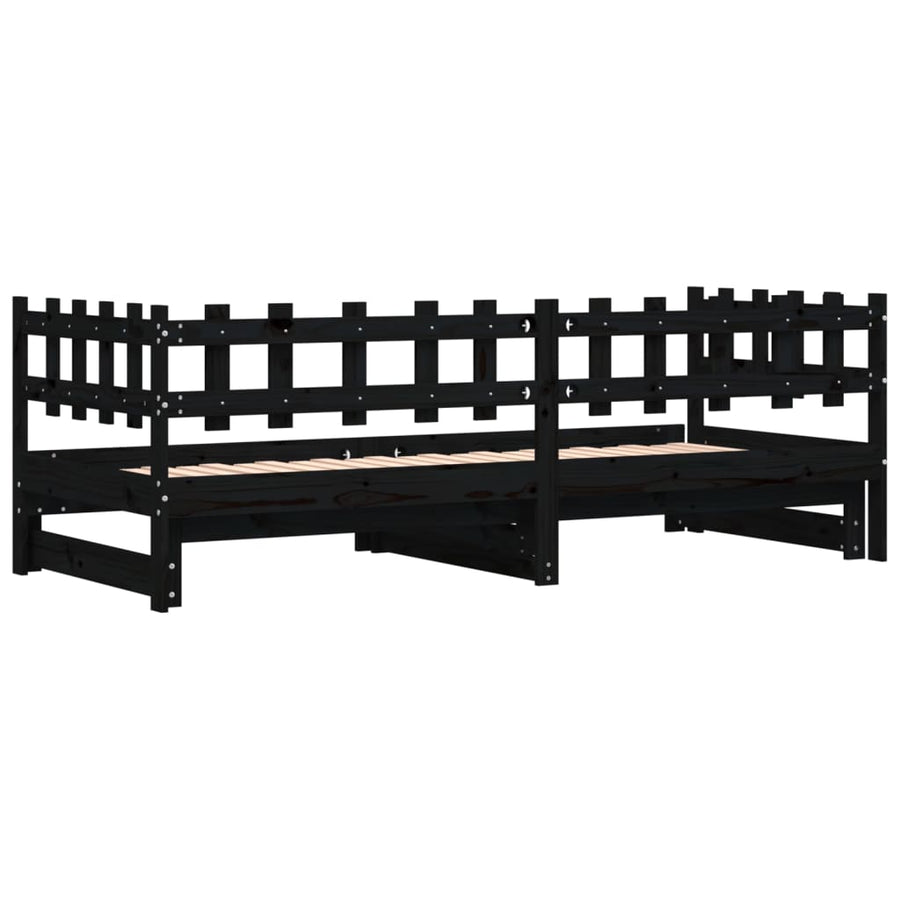 Slaapbank Uitschuifbaar Massief Grenenhout 2X(90X200) Cm 90 x 200 cm Zwart