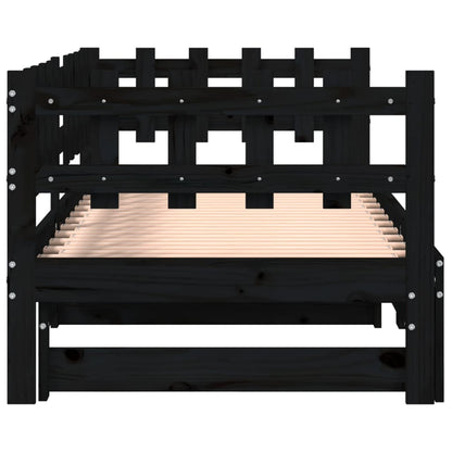 Slaapbank Uitschuifbaar Massief Grenenhout 2X(90X200) Cm 90 x 200 cm Zwart