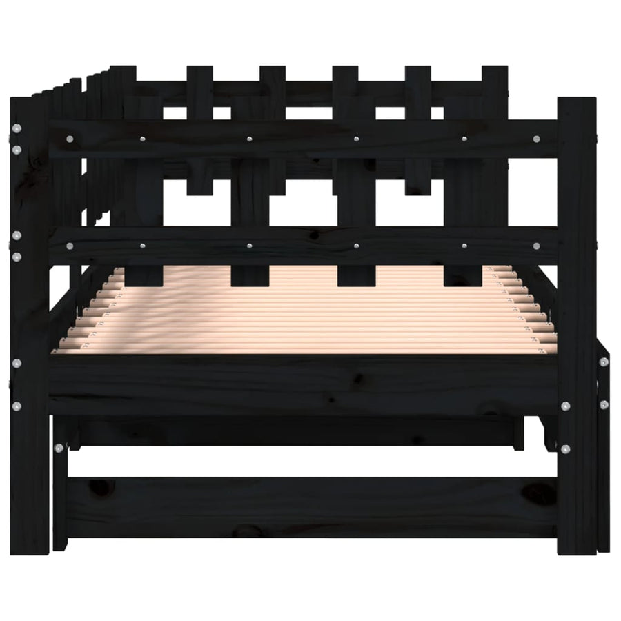 Slaapbank Uitschuifbaar Massief Grenenhout 2X(90X200) Cm 90 x 200 cm Zwart