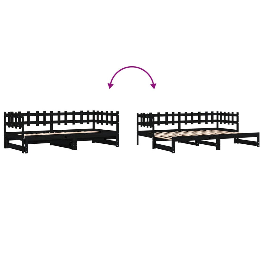 Slaapbank Uitschuifbaar Massief Grenenhout 2X(90X200) Cm 90 x 200 cm Zwart