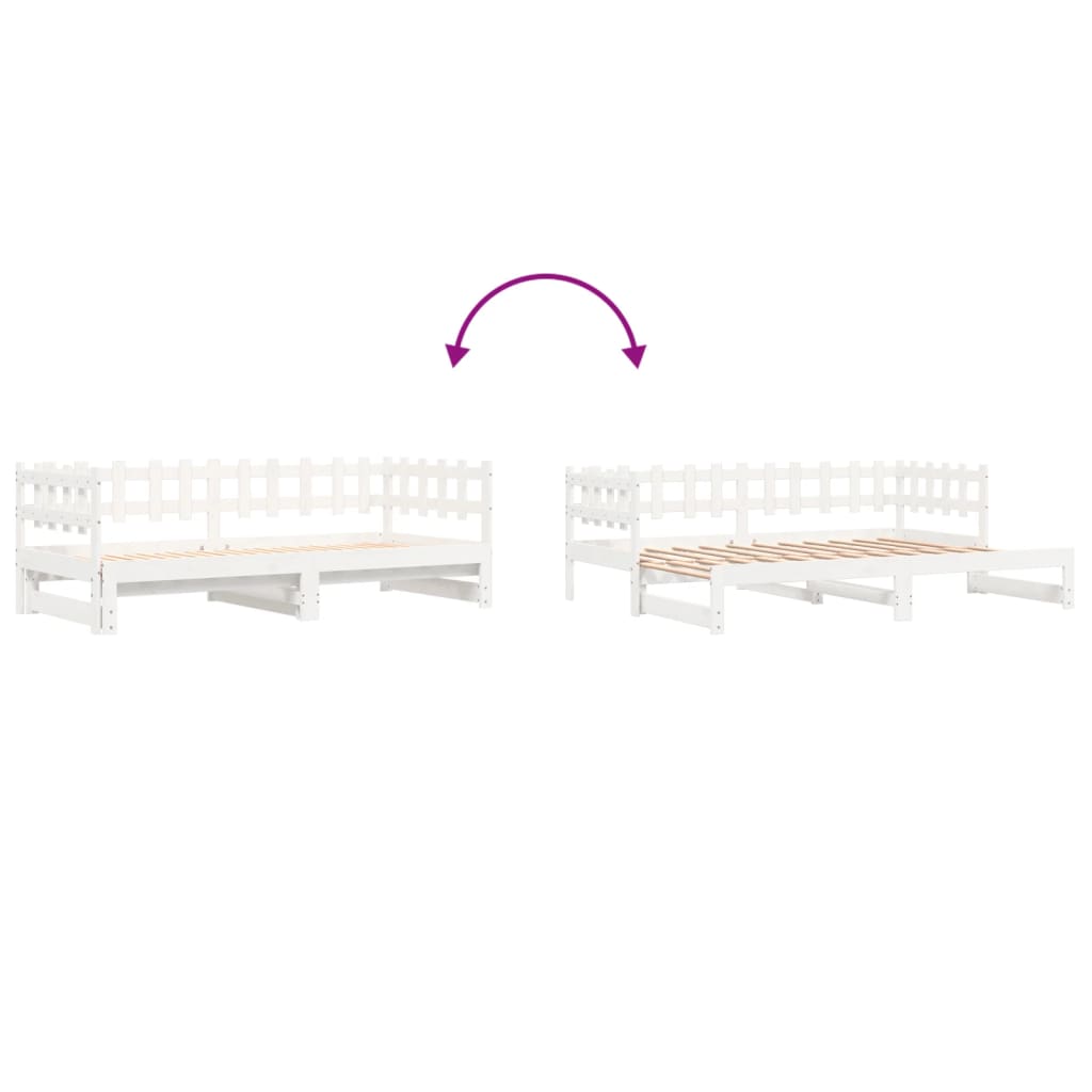 Slaapbank Uitschuifbaar Massief Grenenhout 2X(90X190) Cm 90 x 190 cm Wit