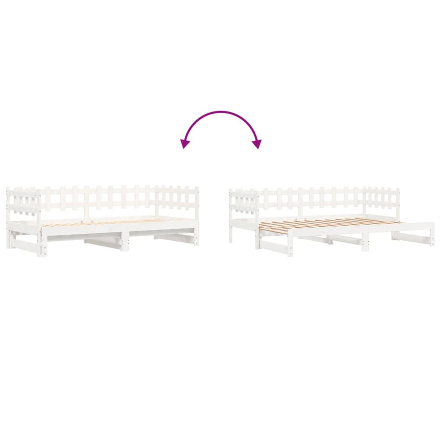 Slaapbank Uitschuifbaar Massief Grenenhout 2X(90X190) Cm 90 x 190 cm Wit