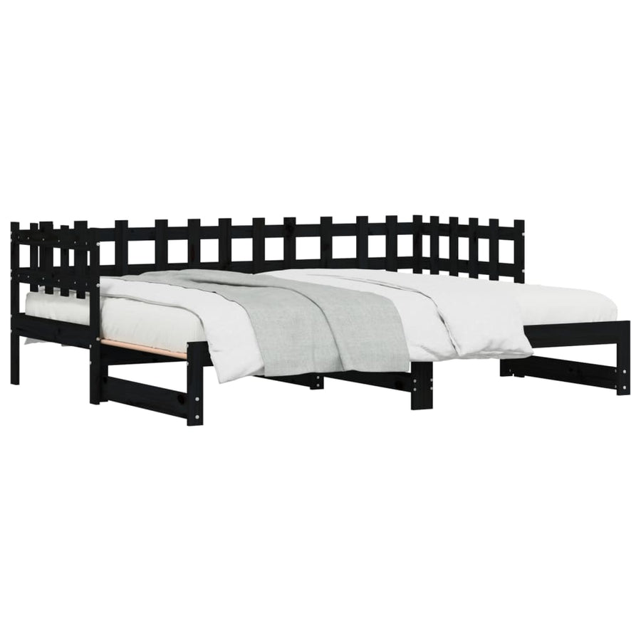 Slaapbank Uitschuifbaar Massief Grenenhout 2X(90X190) Cm 90 x 190 cm Zwart