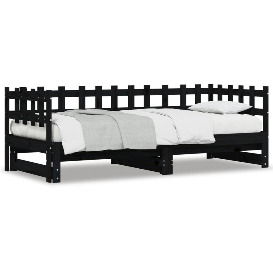 Slaapbank Uitschuifbaar Massief Grenenhout 2X(90X190) Cm 90 x 190 cm Zwart