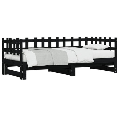 Slaapbank Uitschuifbaar Massief Grenenhout 2X(90X190) Cm 90 x 190 cm Zwart