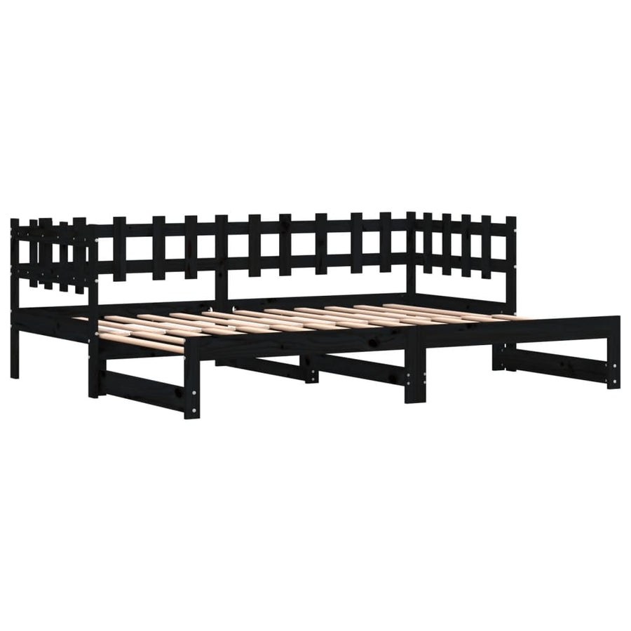 Slaapbank Uitschuifbaar Massief Grenenhout 2X(90X190) Cm 90 x 190 cm Zwart
