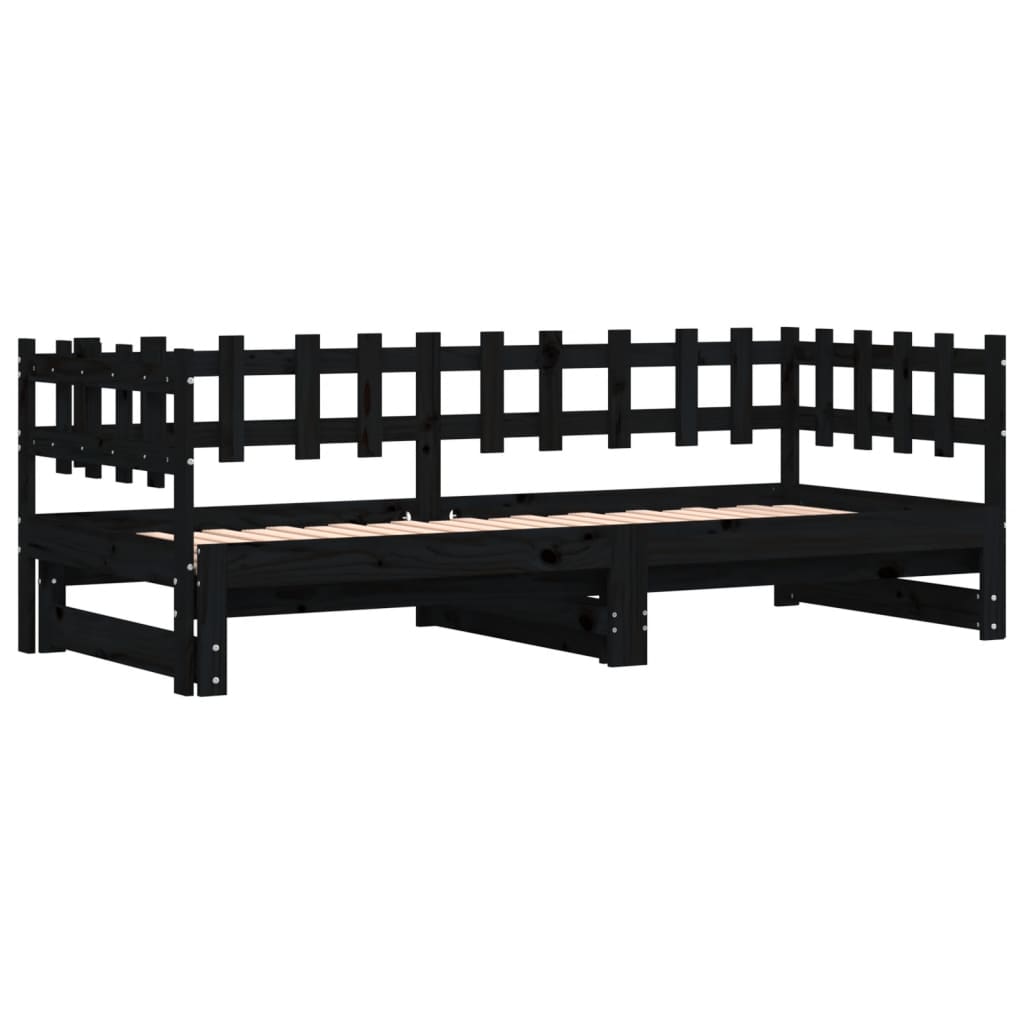 Slaapbank Uitschuifbaar Massief Grenenhout 2X(90X190) Cm 90 x 190 cm Zwart