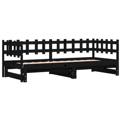 Slaapbank Uitschuifbaar Massief Grenenhout 2X(90X190) Cm 90 x 190 cm Zwart