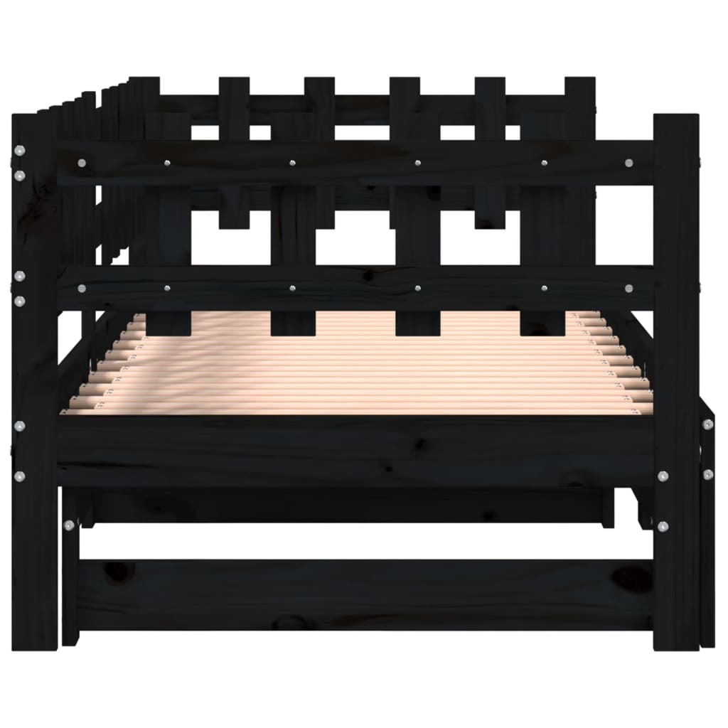 Slaapbank Uitschuifbaar Massief Grenenhout 2X(90X190) Cm 90 x 190 cm Zwart