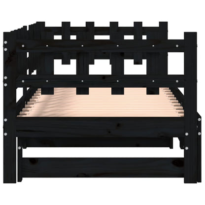 Slaapbank Uitschuifbaar Massief Grenenhout 2X(90X190) Cm 90 x 190 cm Zwart