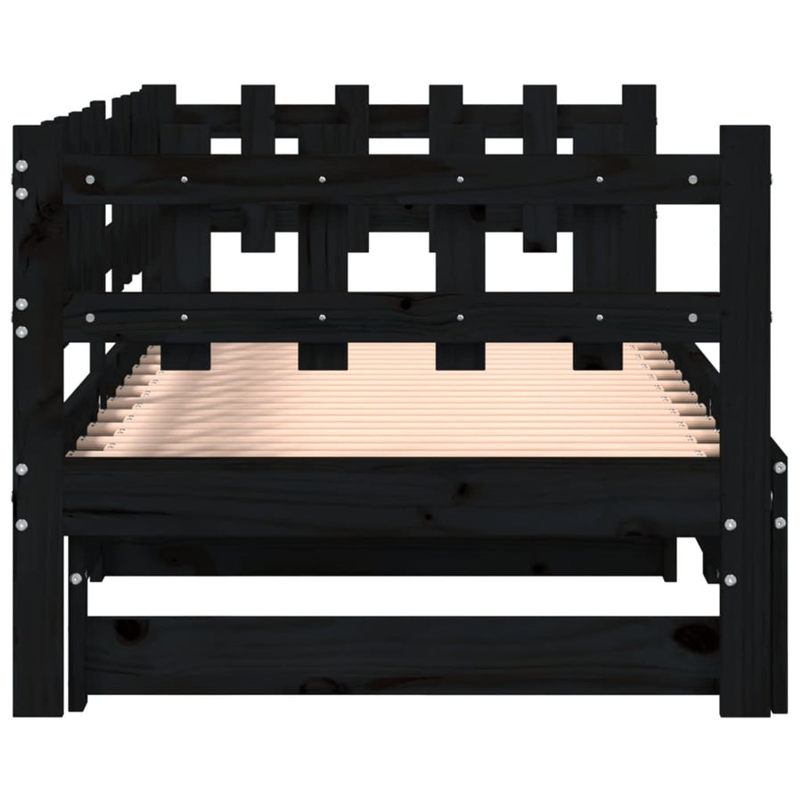 Slaapbank Uitschuifbaar Massief Grenenhout 2X(90X190) Cm 90 x 190 cm Zwart