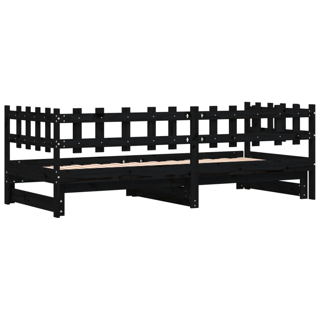 Slaapbank Uitschuifbaar Massief Grenenhout 2X(90X190) Cm 90 x 190 cm Zwart