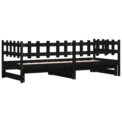 Slaapbank Uitschuifbaar Massief Grenenhout 2X(90X190) Cm 90 x 190 cm Zwart