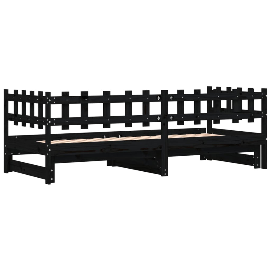 Slaapbank Uitschuifbaar Massief Grenenhout 2X(90X190) Cm 90 x 190 cm Zwart