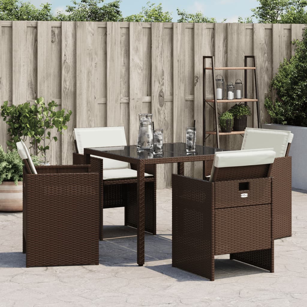 Tuinstoelen 4 st met kussens poly rattan bruin