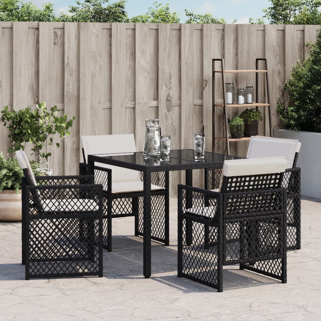 Tuinstoelen 4 st met kussens poly rattan zwart