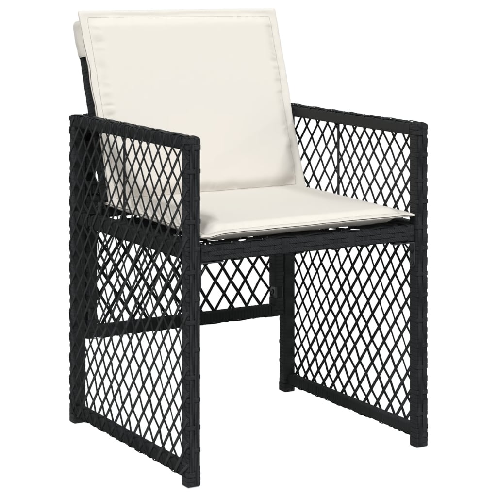 Tuinstoelen 4 st met kussens poly rattan zwart