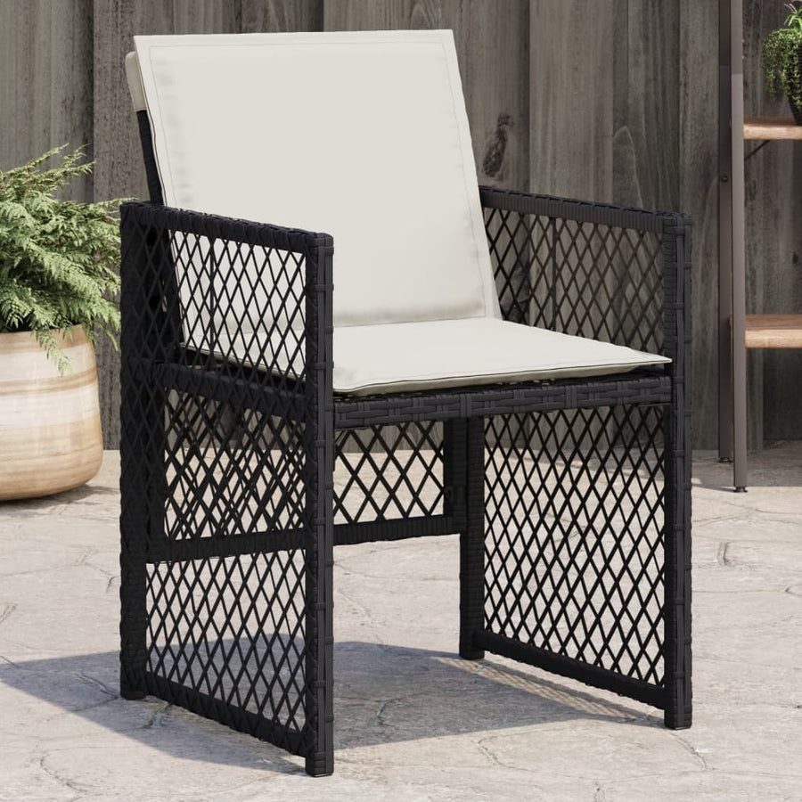 Tuinstoelen 4 st met kussens poly rattan zwart