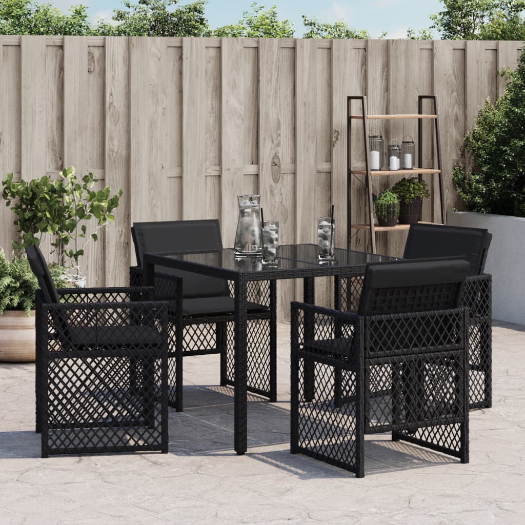Tuinstoelen 4 st met kussens poly rattan zwart