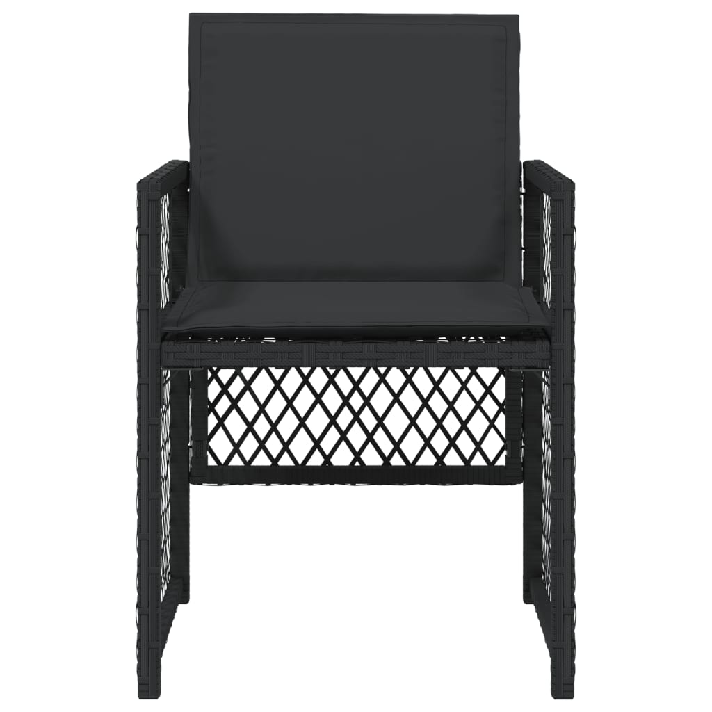 Tuinstoelen 4 st met kussens poly rattan zwart