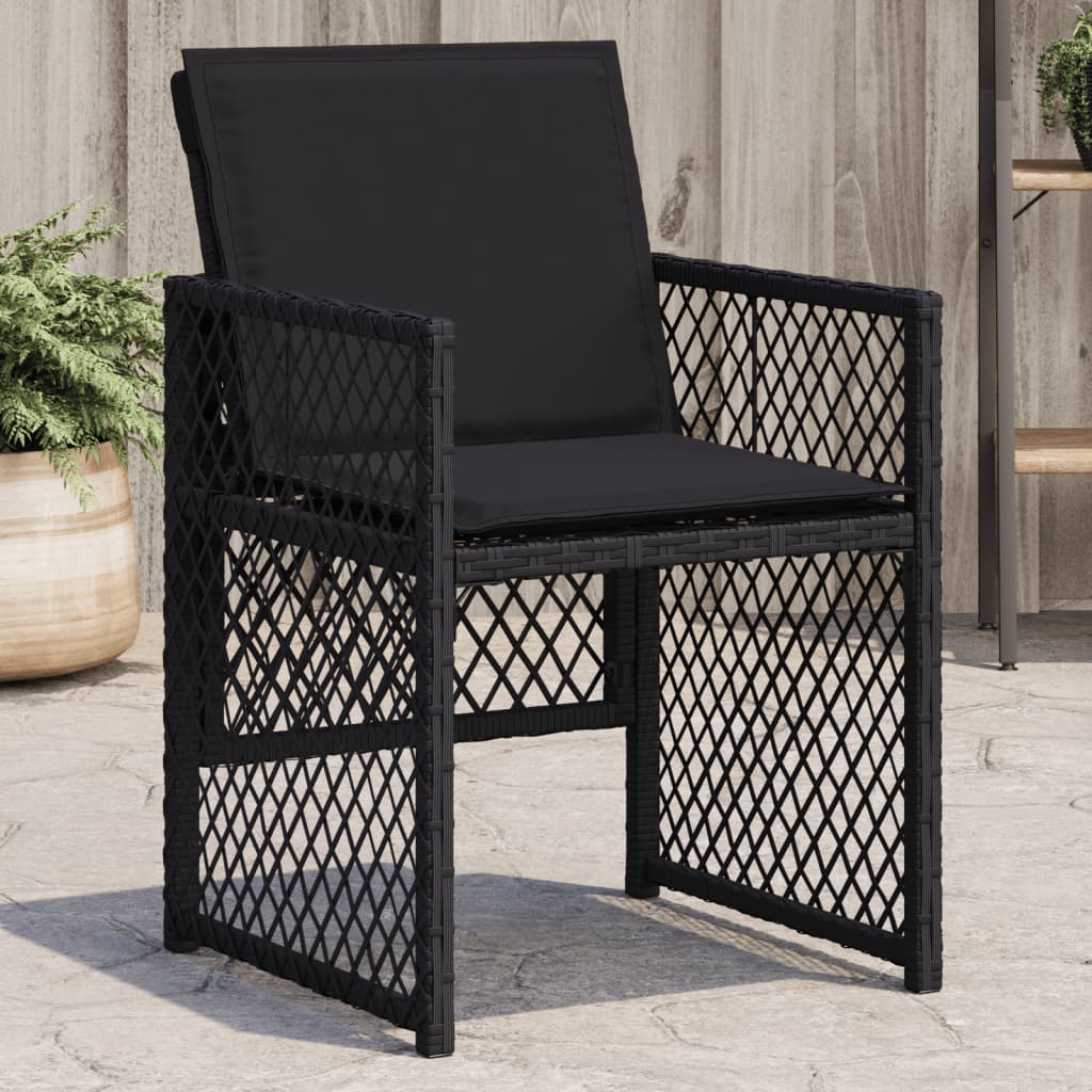 Tuinstoelen 4 st met kussens poly rattan zwart