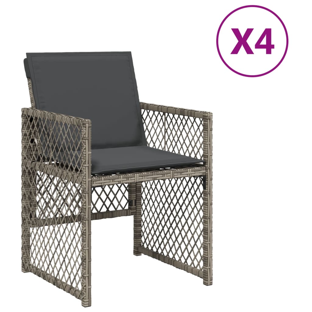 Tuinstoelen 4 st met kussens poly rattan grijs