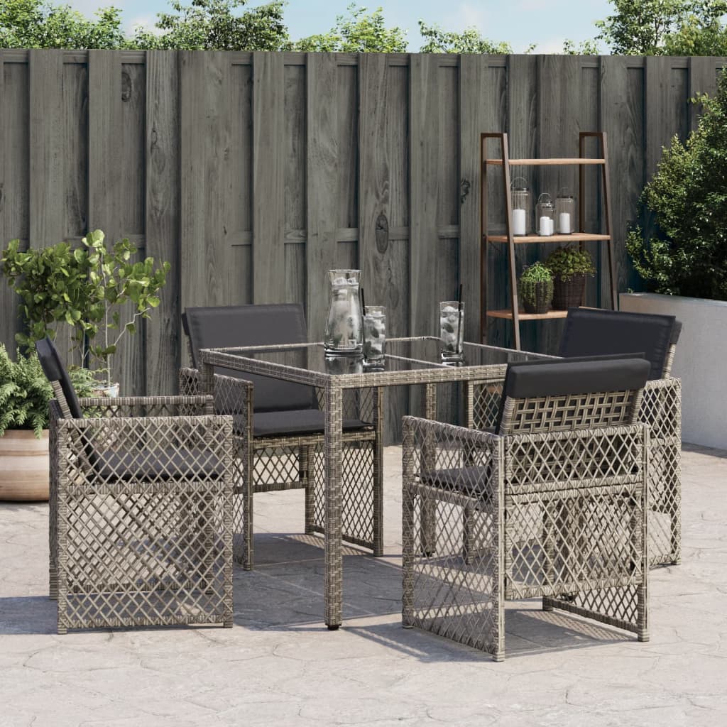 Tuinstoelen 4 st met kussens poly rattan grijs