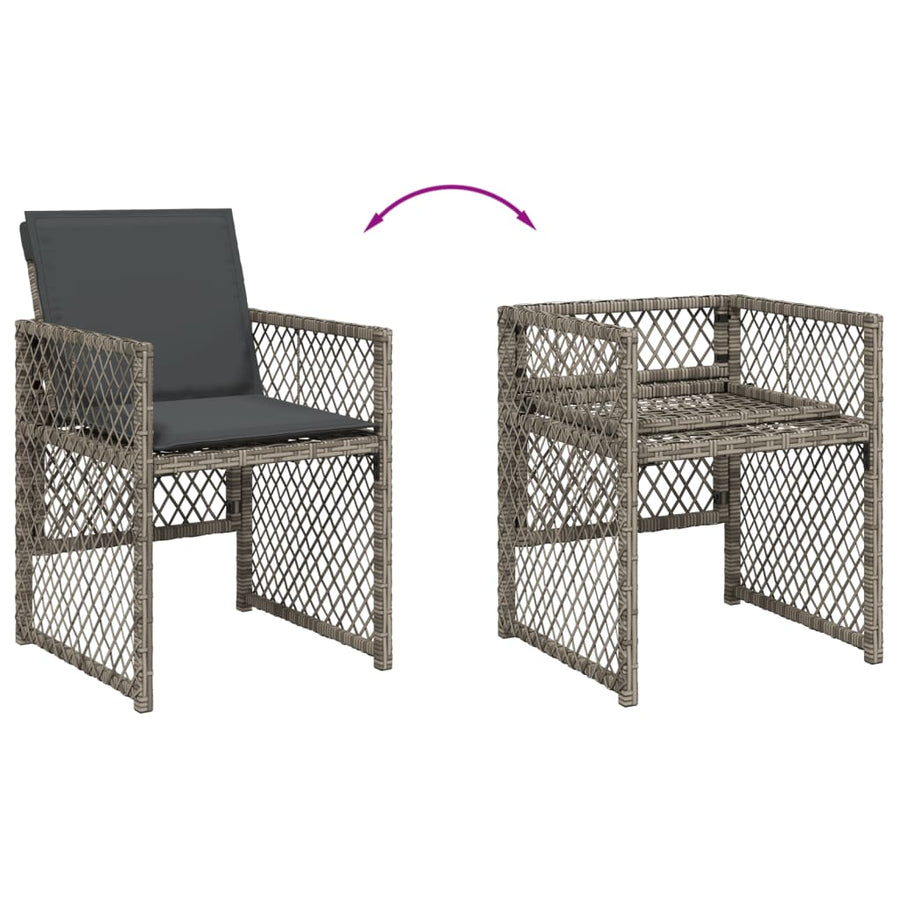 Tuinstoelen 4 st met kussens poly rattan grijs