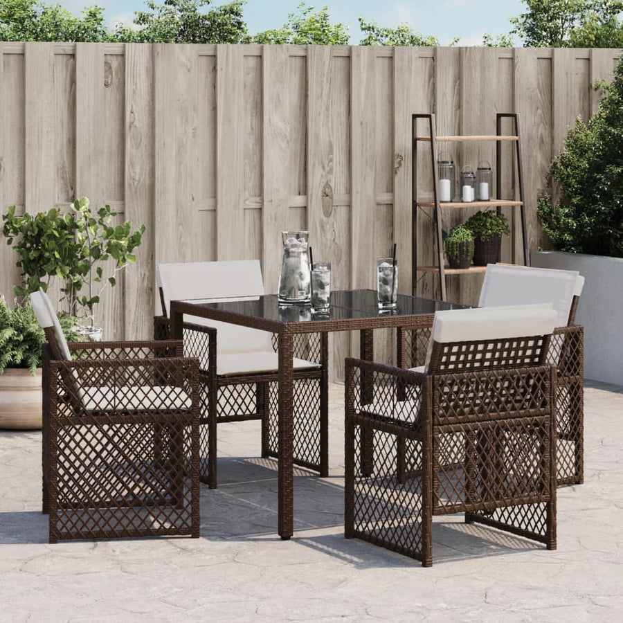 Tuinstoelen 4 st met kussens poly rattan bruin