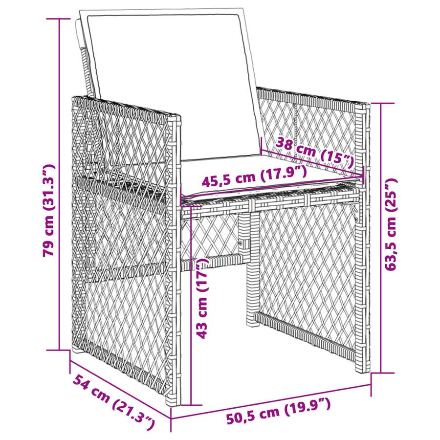 Tuinstoelen 4 st met kussens poly rattan bruin