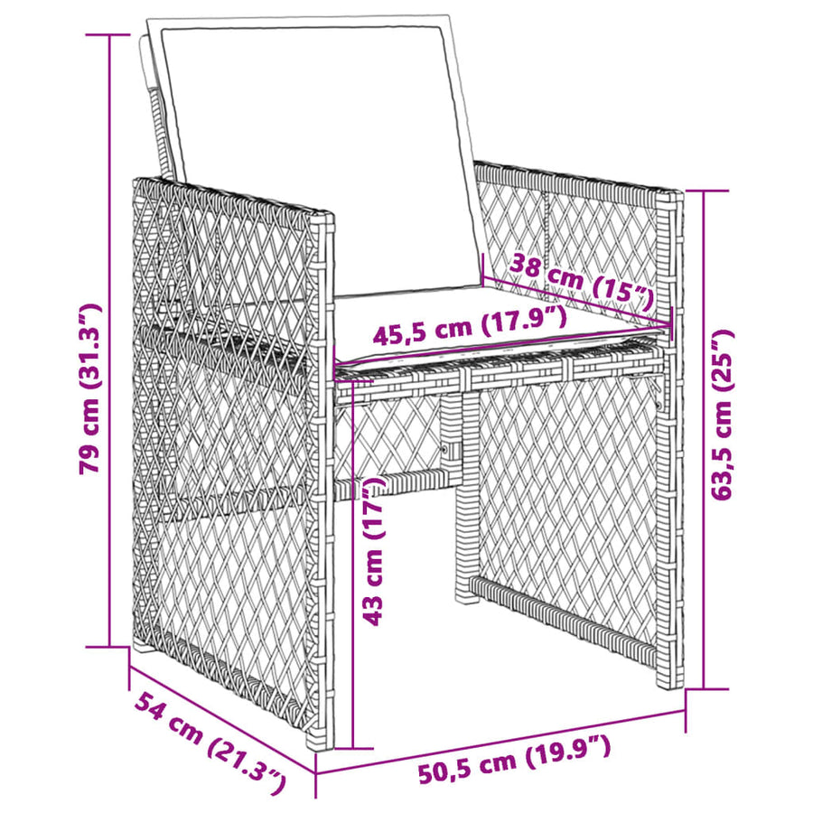 Tuinstoelen 4 st met kussens poly rattan gemengd beige