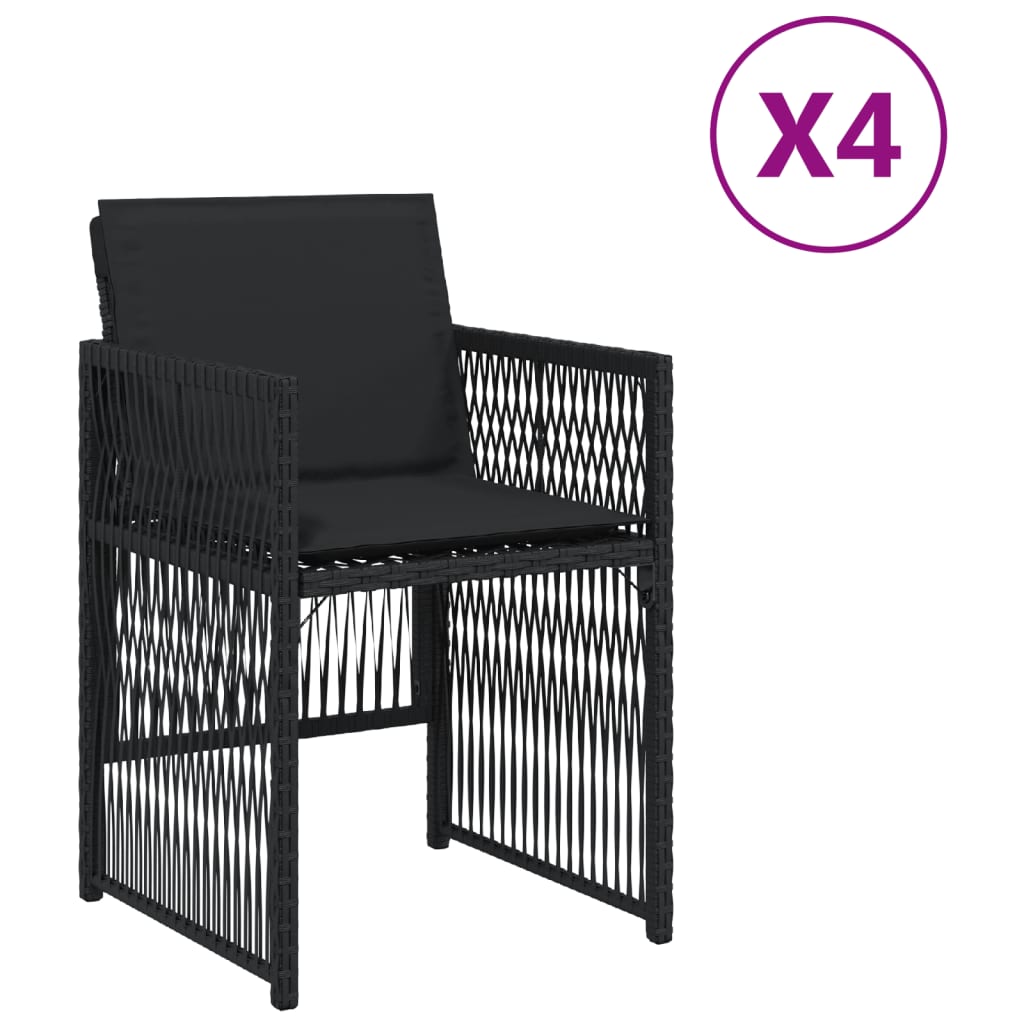 Tuinstoelen 4 st met kussens poly rattan zwart