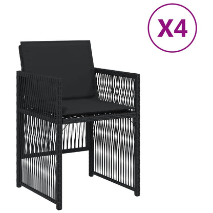 Tuinstoelen 4 st met kussens poly rattan zwart