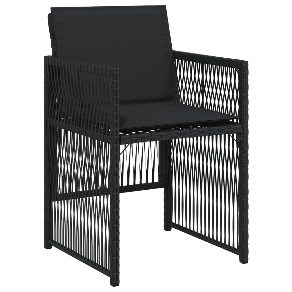 Tuinstoelen 4 st met kussens poly rattan zwart