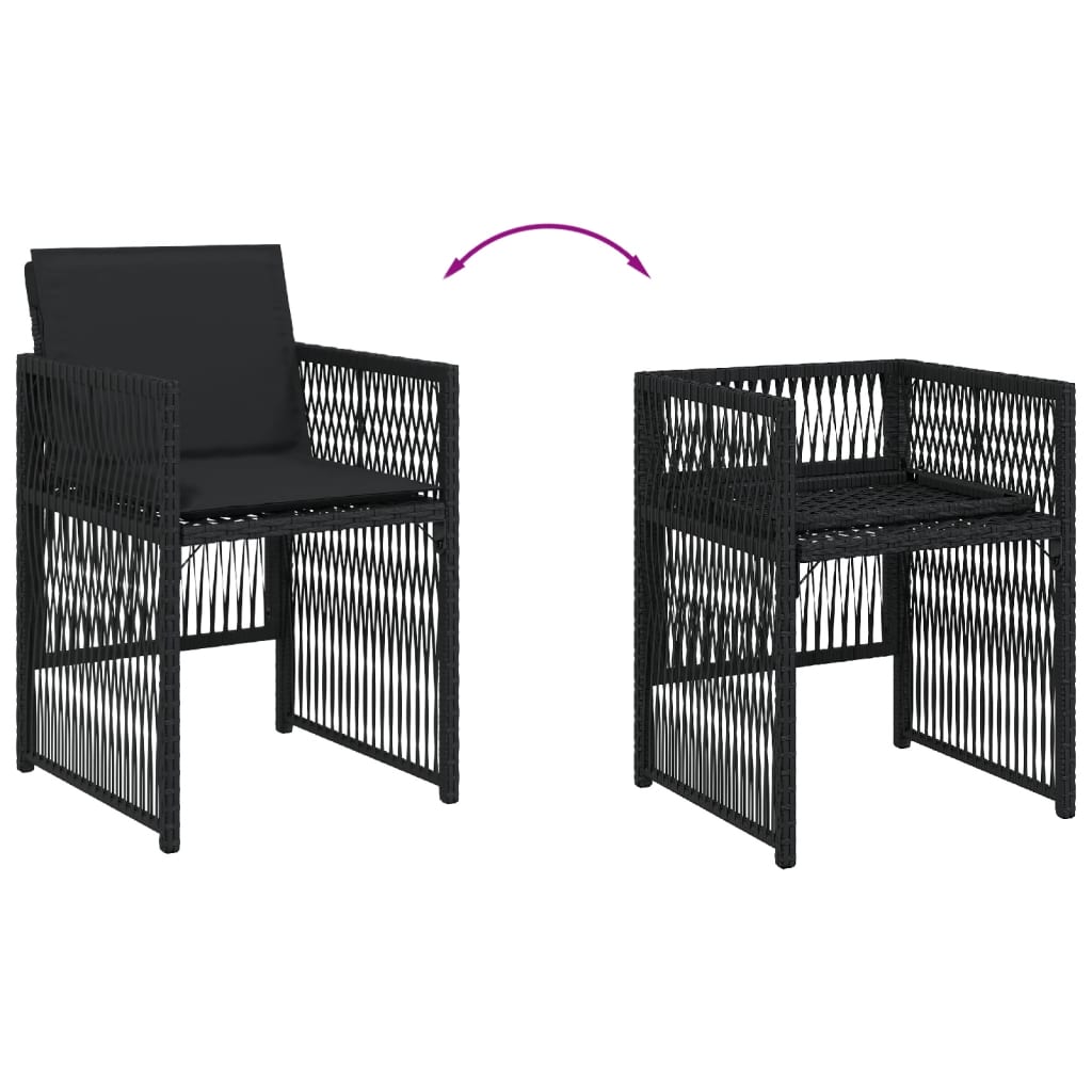 Tuinstoelen 4 st met kussens poly rattan zwart